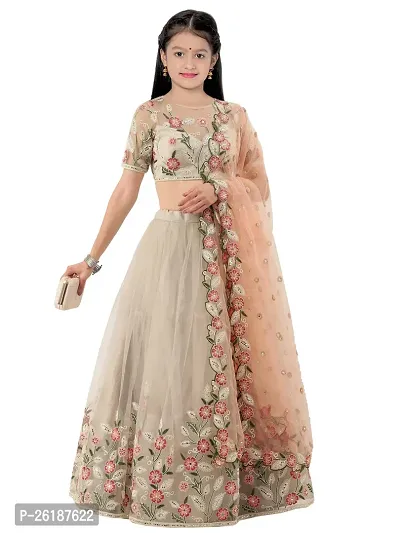 Alluring Beige Net Embellished Lehenga Cholis For Girls-thumb0