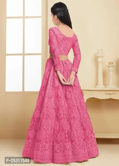 Stylish Net Pink Embellished Lehenga, Choli And Dupatta Set For Girls-thumb2