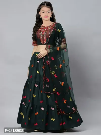 Alluring Green Net Embellished Lehenga Cholis For Girls