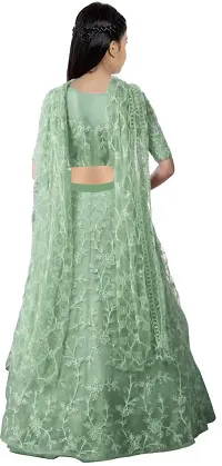 Stylish Net Green Embellished Lehenga, Choli And Dupatta Set For Girls-thumb1