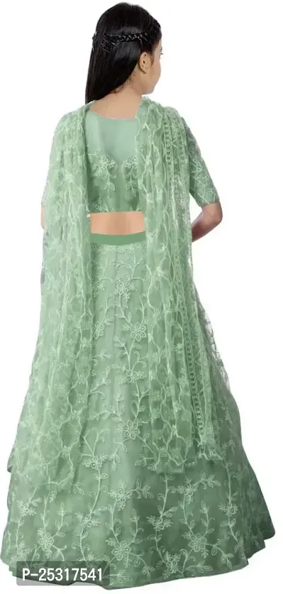 Stylish Net Green Embellished Lehenga, Choli And Dupatta Set For Girls-thumb2