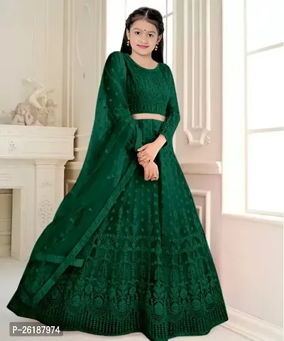 Alluring Green Net Embellished Lehenga Cholis For Girls