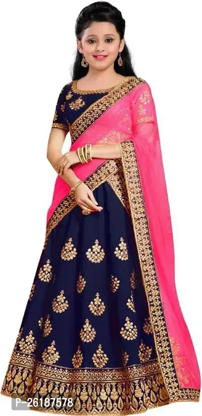 Alluring Blue Satin Embellished Lehenga Cholis For Girls-thumb0