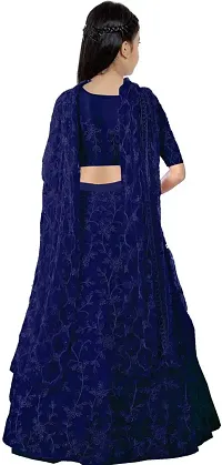 Stylish Net Blue Embellished Lehenga, Choli And Dupatta Set For Girls-thumb1