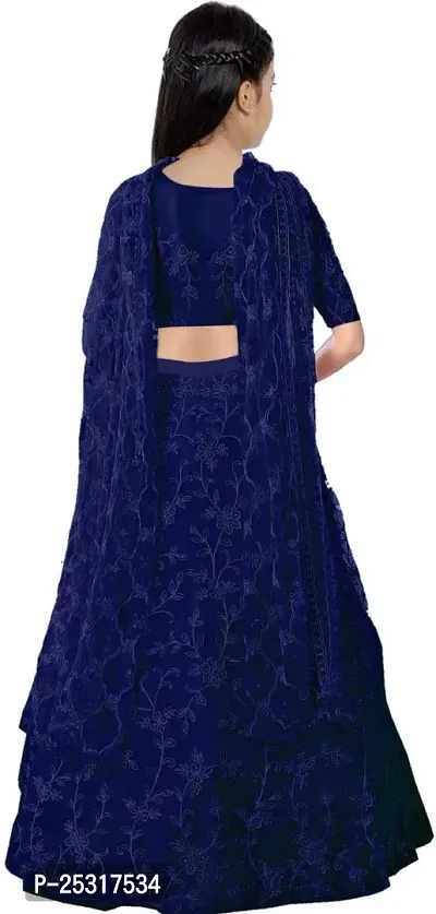 Stylish Net Blue Embellished Lehenga, Choli And Dupatta Set For Girls-thumb2