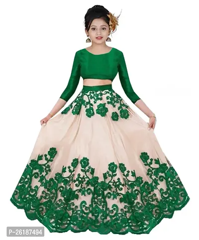 Alluring Green Net Embellished Lehenga Cholis For Girls