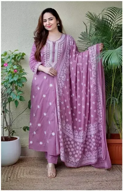 Fancy Rayon Kurta Bottom And Dupatta Set For Women