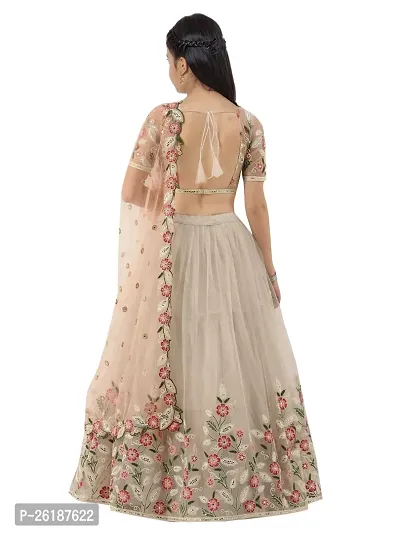 Alluring Beige Net Embellished Lehenga Cholis For Girls-thumb2