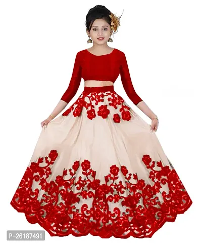 Alluring Red Net Embellished Lehenga Cholis For Girls