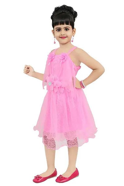 DISPATCHED Girls Midi/Knee Length Party Dress (Pink, Sleeveless)