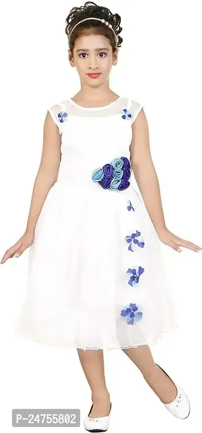 NEGUP Girls Midi/Knee Length Party Dress (White, Sleeveless)_4Y-5Years-thumb0