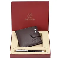 MEHZIN Gift Hamper for Men I Genuine Leather Wallet,  Pen Combo Gift Set I Gift for Friend, Boyfriend,Husband,Father, Son etc (Brown RFID One Size)-thumb1