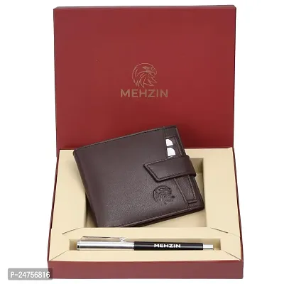 MEHZIN Gift Hamper for Men I Genuine Leather Wallet,  Pen Combo Gift Set I Gift for Friend, Boyfriend,Husband,Father, Son etc (Brown RFID One Size)-thumb2