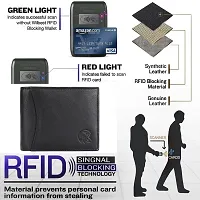 MEHZIN Men Formal Black Genuine Leather RFID Wallet With Key-Chain Combo Set (9 Card Slots)-thumb2