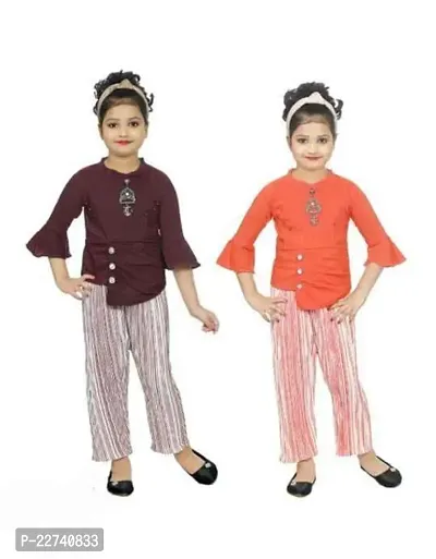 Stylish Fancy Designer Cotton Clothing Set For Kids Girls Pack Of 2