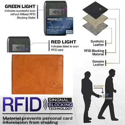 MEHZIN Men Formal Tan Genuine Leather RFID Wallet with Pen Combo Set (3 Card Slots)-thumb3