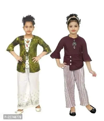 Stylish Fancy Designer Cotton Clothing Set For Kids Girls Pack Of 2