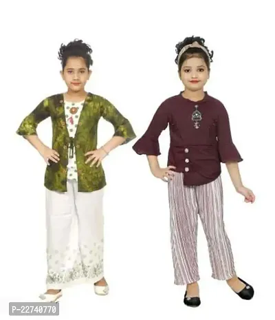 Stylish Fancy Designer Cotton Clothing Set For Kids Girls Pack Of 2-thumb0