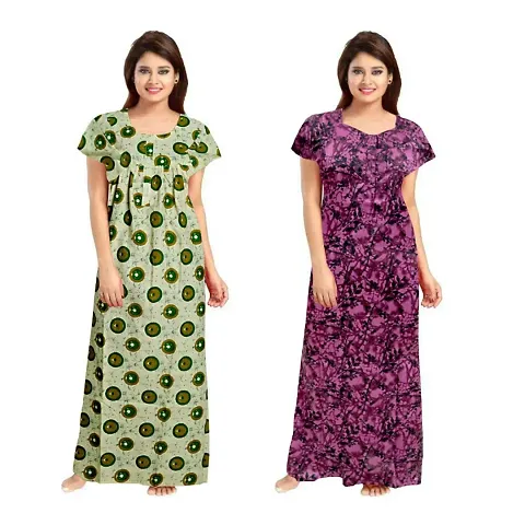 Pack Of 2 Cotton Printed Nighty/Night Gown For Women