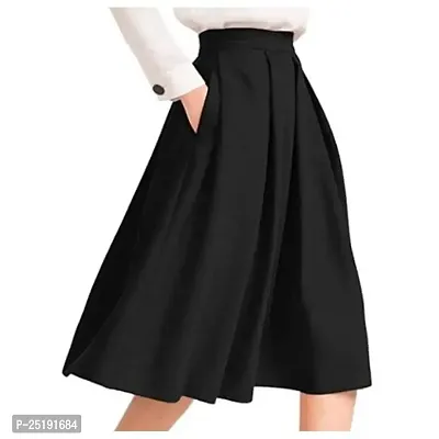 Tanvi Creations Women's High Waist Flared Skirt Pleated Midi Skirt with Pocket-thumb0