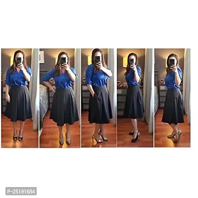 Tanvi Creations Women's High Waist Flared Skirt Pleated Midi Skirt with Pocket-thumb4