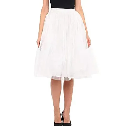 Tanvi Creations Western Net High Waist Long A-Line Knee Length Party Skirt | XS to 5XL | White