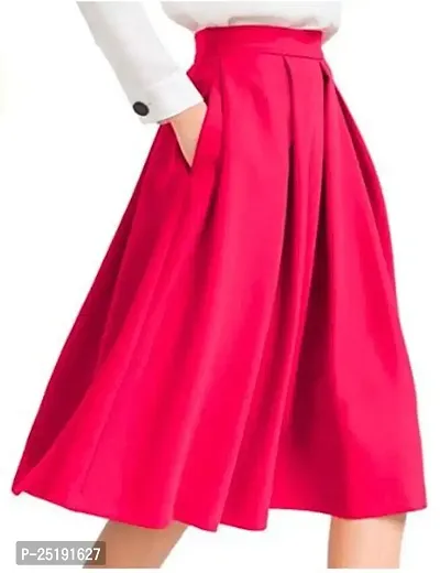 Tanvi Creations Women's High Waist Flared Skirt Pleated Midi Skirt with Pocket