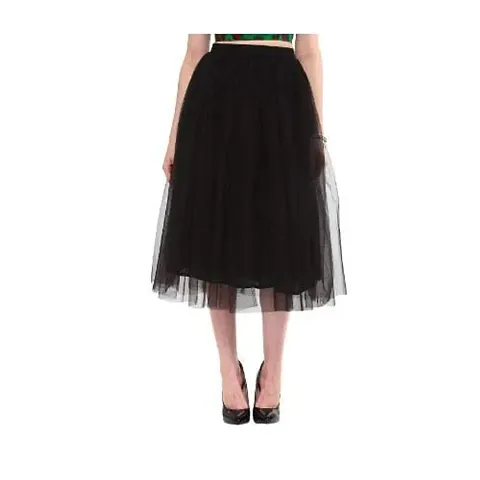 Tanvi Creations Western Net High Waist Long A-Line Knee Length Party Skirt | XS to 5XL | Black