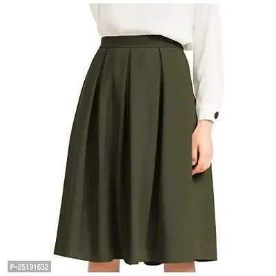 Tanvi Creations Women's High Waist Flared Skirt Pleated Midi Skirt with Pocket-thumb2