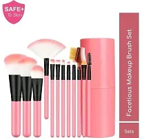 Makeup Brushes Kit, Light Pink - (Pack of 12)-thumb3