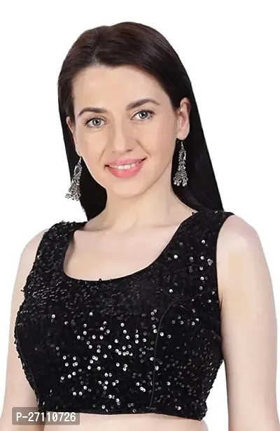 Reliable Black Cotton Embellished Stitched Blouse For Women