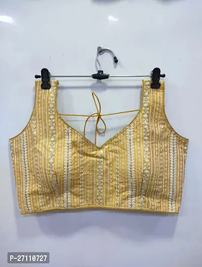 Reliable Golden Cotton Embellished Stitched Blouse For Women-thumb0