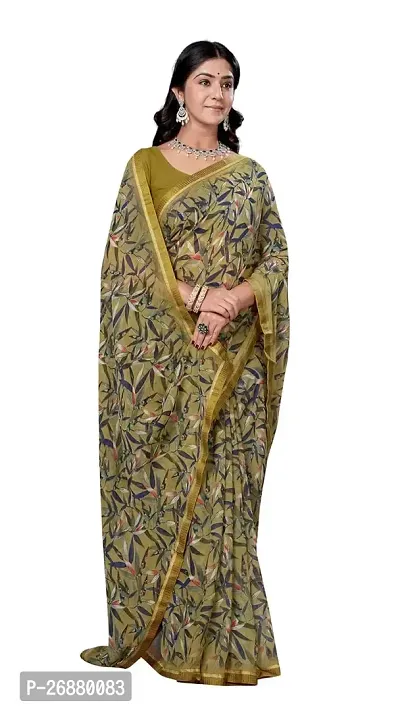 Stylish Yellow Art Silk Printed Saree With Blouse Piece For Women