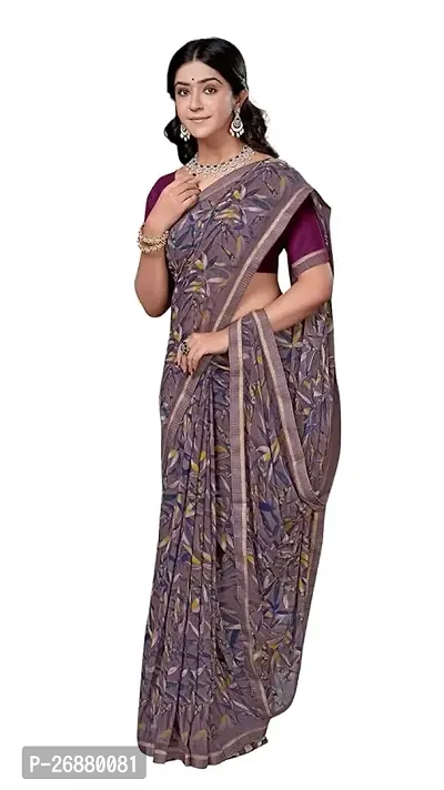 Stylish Brown Art Silk Printed Saree With Blouse Piece For Women-thumb0