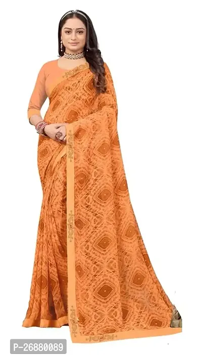 Stylish Orange Art Silk Printed Saree With Blouse Piece For Women