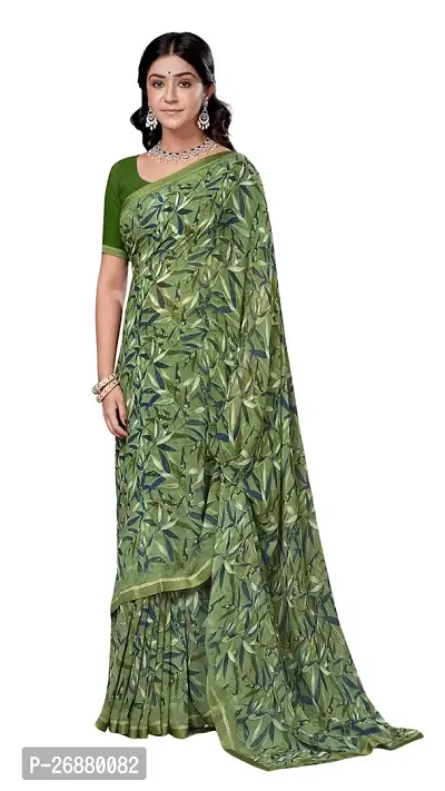 Stylish Green Art Silk Printed Saree With Blouse Piece For Women