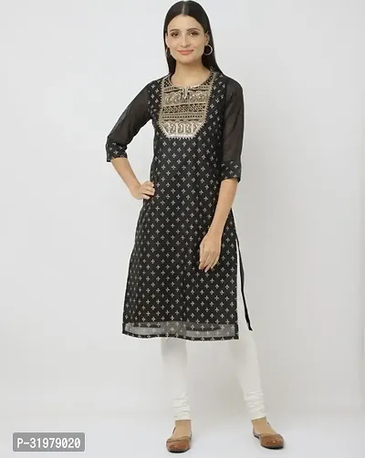 Stylish Black Cotton Kurta For Women-thumb0