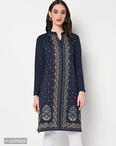 Stylish Navy Blue Cotton Kurta For Women-thumb0