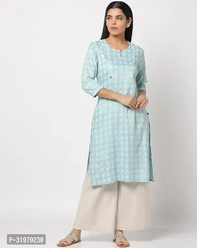 Stylish Turquoise Cotton Kurta For Women-thumb0