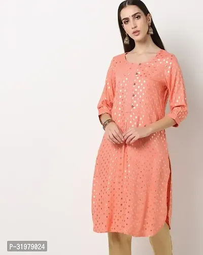 Stylish Peach Cotton Kurta For Women-thumb0