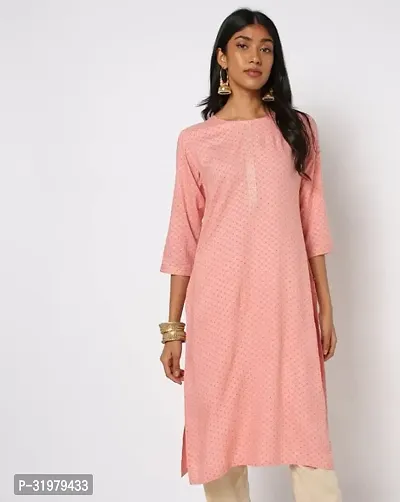 Stylish Peach Cotton Kurta For Women-thumb0