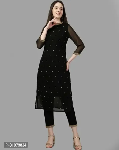 Stylish Black Cotton Kurta For Women-thumb0