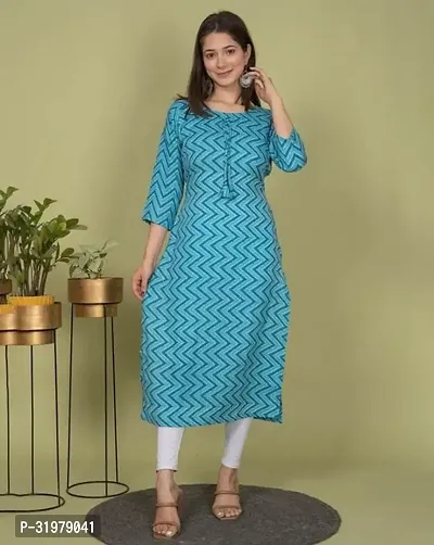 Stylish Blue Cotton Kurta For Women-thumb0