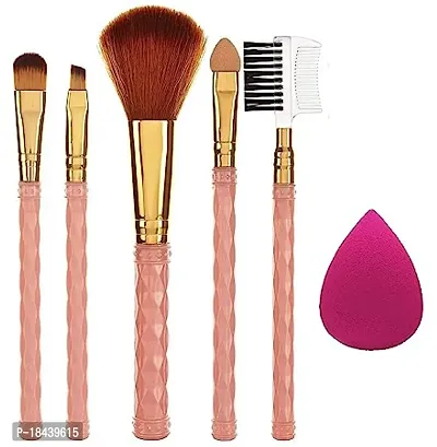 Makeup Brush Set Of 5 With Sponge Puff Color May Vary Multi-thumb0