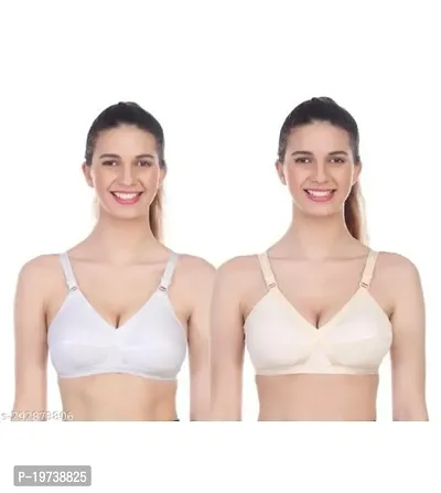 Stylish White Cotton Blend Solid Bras For Women Pack Of 2-thumb0