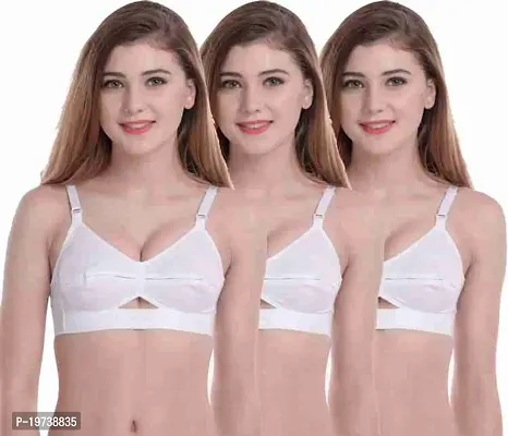 Stylish White Cotton Solid Bras For Women Pack Of 3-thumb0