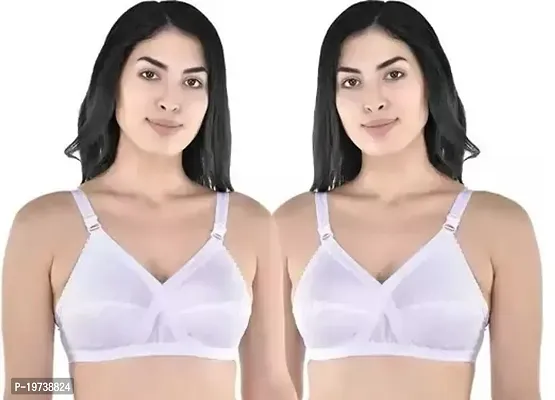 Stylish White Cotton Blend Solid Bras For Women Pack Of 2