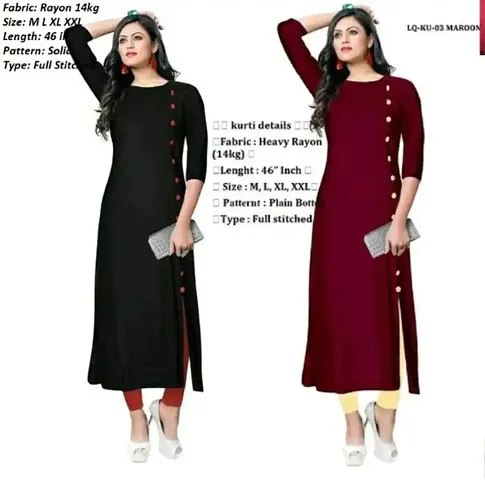 Rayon Solid A-Line Kurti Combo of 2