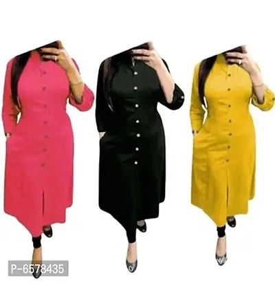 Stylish Rayon Solid A-Line Kurti Combo Of 3