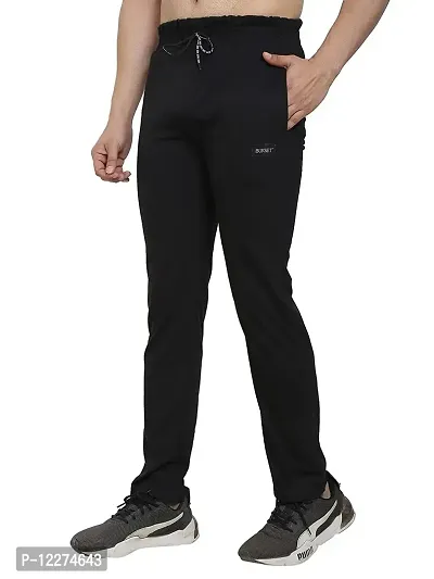 BUKSET Men's Cotton Regular Fit Track Pants | | Regular Fit Solid Trackpants Jogger (Small, Black)-thumb0